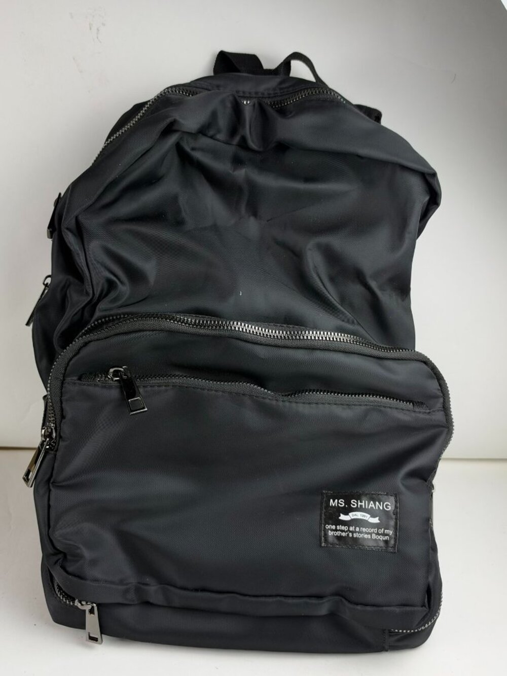 MS. SHIANG Black Nylon Travel Backpack Small Daypack Multi Zipper Pockets